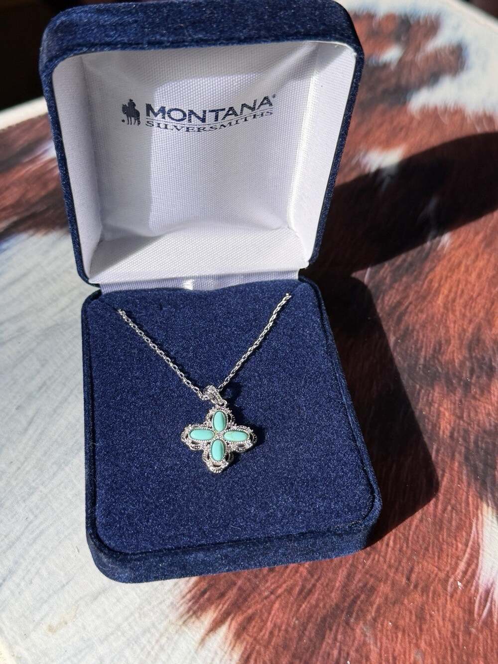 Montana Silversmiths Silver And Turquoise Necklace In Original Box Western Boho